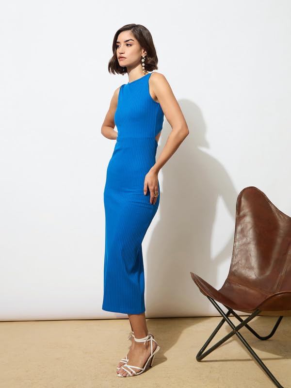Image of barcino Black Rib Back Cut-Out Midi Dress