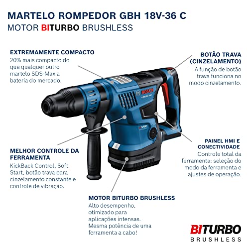 Bosch Martelete a bateria GBH 18V-36 C BITURBO Brushless 18V SB, maleta