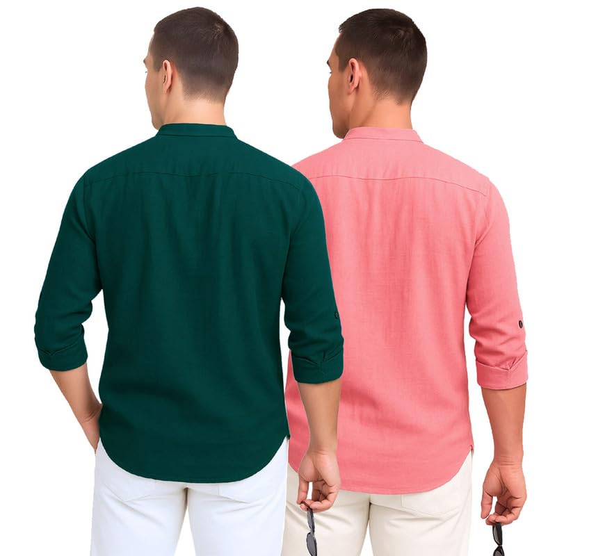 Image of DEELMO Combo of Men's Cotton Blend Solid Regular Fit Full Sleeve Short Kurta | Men's Trendy Short Kurta Pack of 2
