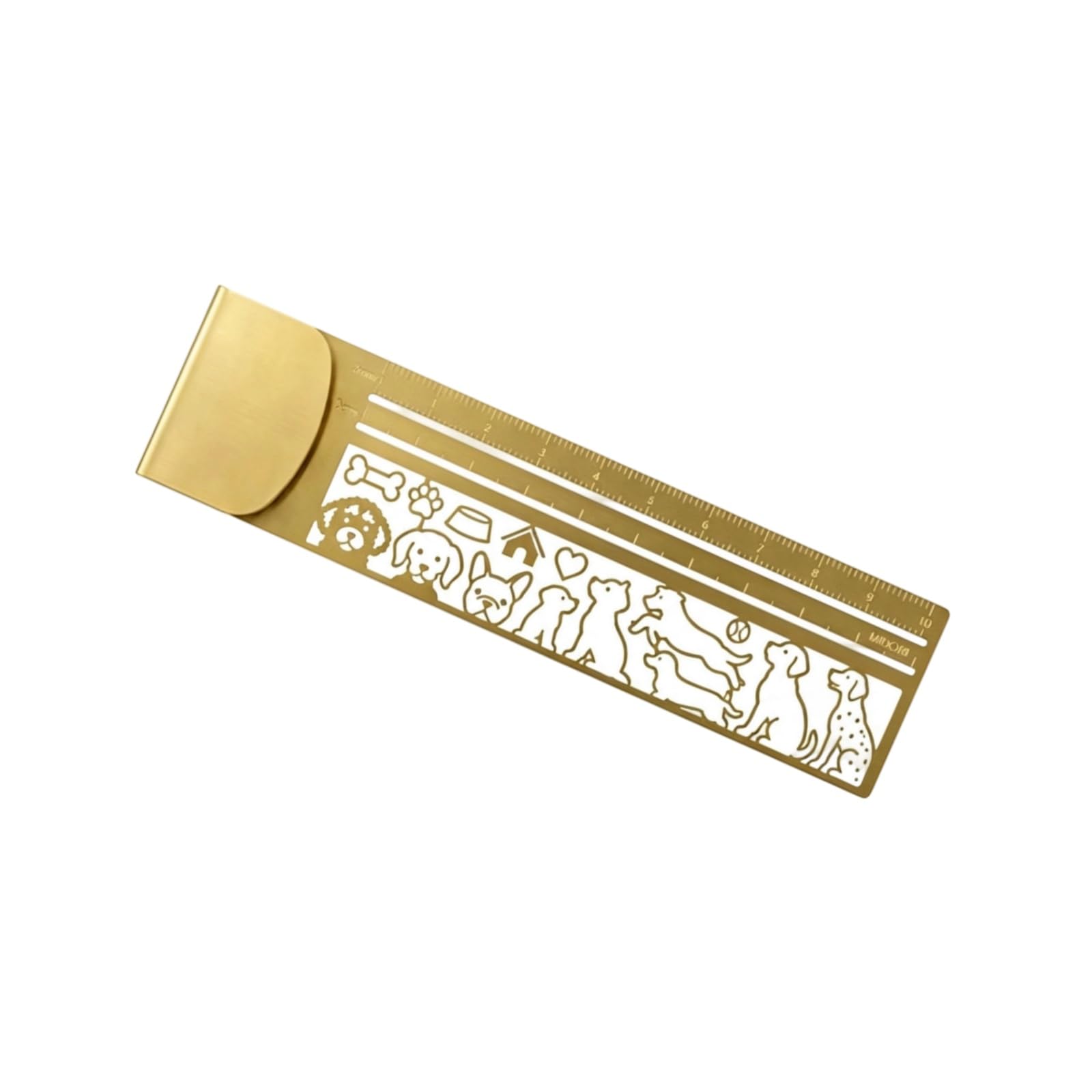Metal Bookmark Ruler, 2-in-1 Cute Hollow Cat Pattern Stencil Brass Ruler