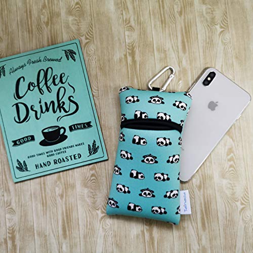 Image of Neoprene Neck Phone Sleeve Bag Pouch w / Clip (Panda Pattern Turquoise)