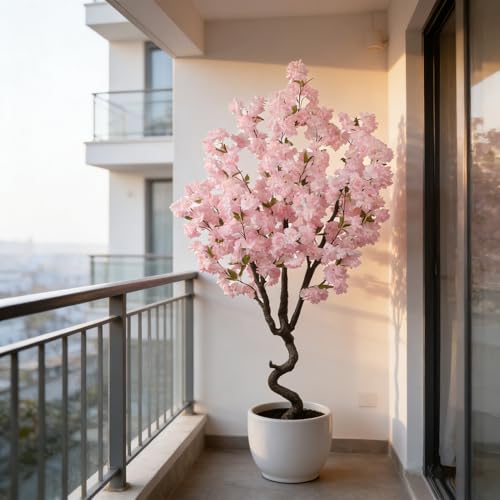 Image of BINCUE Artificial Pink Cherry Blossom Tree Fake Tree Cherry Blossom Decor Fake Flowers Faux Flowering Tree Pink Flowers Floral Artificial Plants for Indoors Outdoors Room Home Decor Gift 6FT