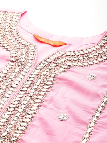 Image of INDO ERA Womens Silk Blend Embroidered Straight Kurta Pant Dupatta Set (KH9BP6006)
