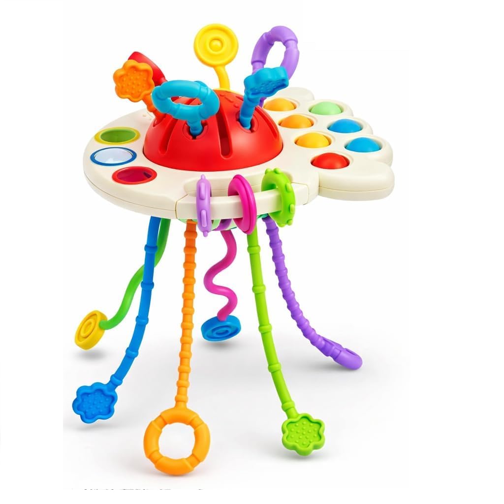 PB Prime Brands Montessori Pull String Toy for Kids, Sensory Pop Bubble Activity with Sliding Balls & Pull Strings, Fine Motor Skill Development, BPA-Free Educational Toy for Kids (4 in 1 Big)
