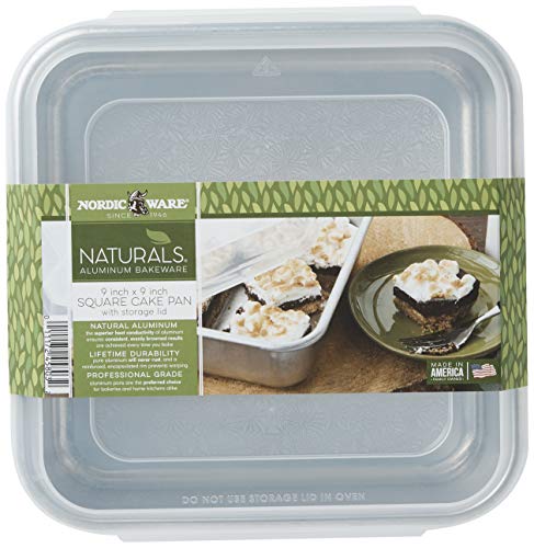 Image of Nordic Ware Natural Aluminum Commercial Square Cake Pan with Lid, Exterior 9.88 x 9.88 Inches (Pack of 4)