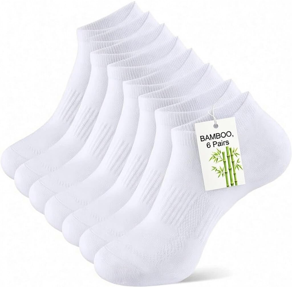 Onlybee Men's White 6 Pairs Of Bamboo Trainer Socks Ankle Sports Anti Blister Running Athletic Breathable Arch Support Walking Size Uk 6-11 (Uk, Numeric, 6, 11, Regular, Regular, )
