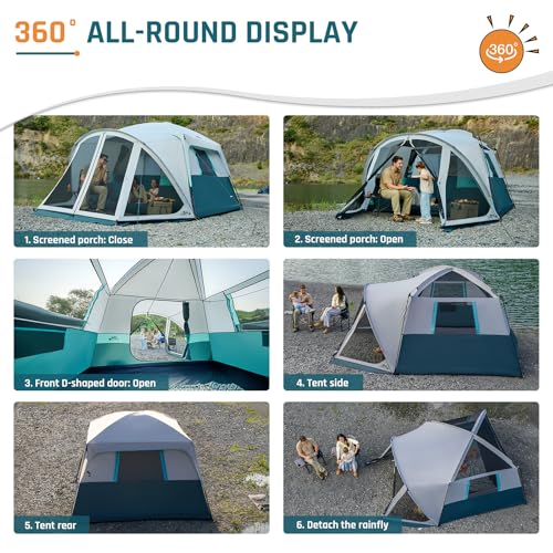 Image of Tents for Camping 6 /8 /10 Person Camping Tent with Screen Porch, Weatherproof Large Cabin Tent with Rainfly and Carry Bag, Family Tent for Outdoor Camping and Backyard