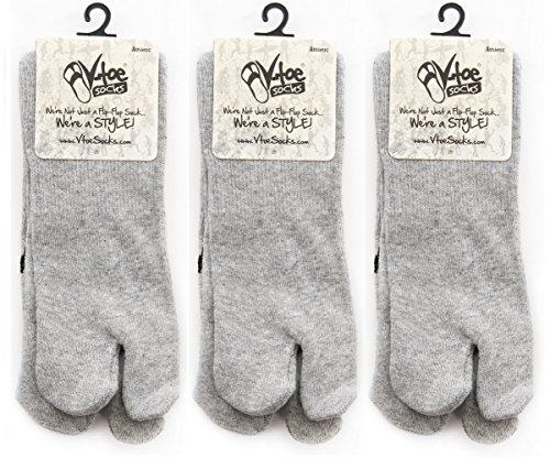 Image of 3 Pairs Thick Flip-Flop Big Toe Socks Crew Mid Calf or Ankle Size: Women 9-12 Men 8-11