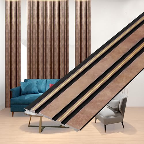 Image of Plantex Wall Panels /Louvers Panel for Wall 8 Feet /Charcoal Panel for Interior Wall Decor /3D Wall Panel - Pack of 3 Covers - 10 Sq. Ft, Size-5 Inch x 8 Feet (Brown Gold Elegance)