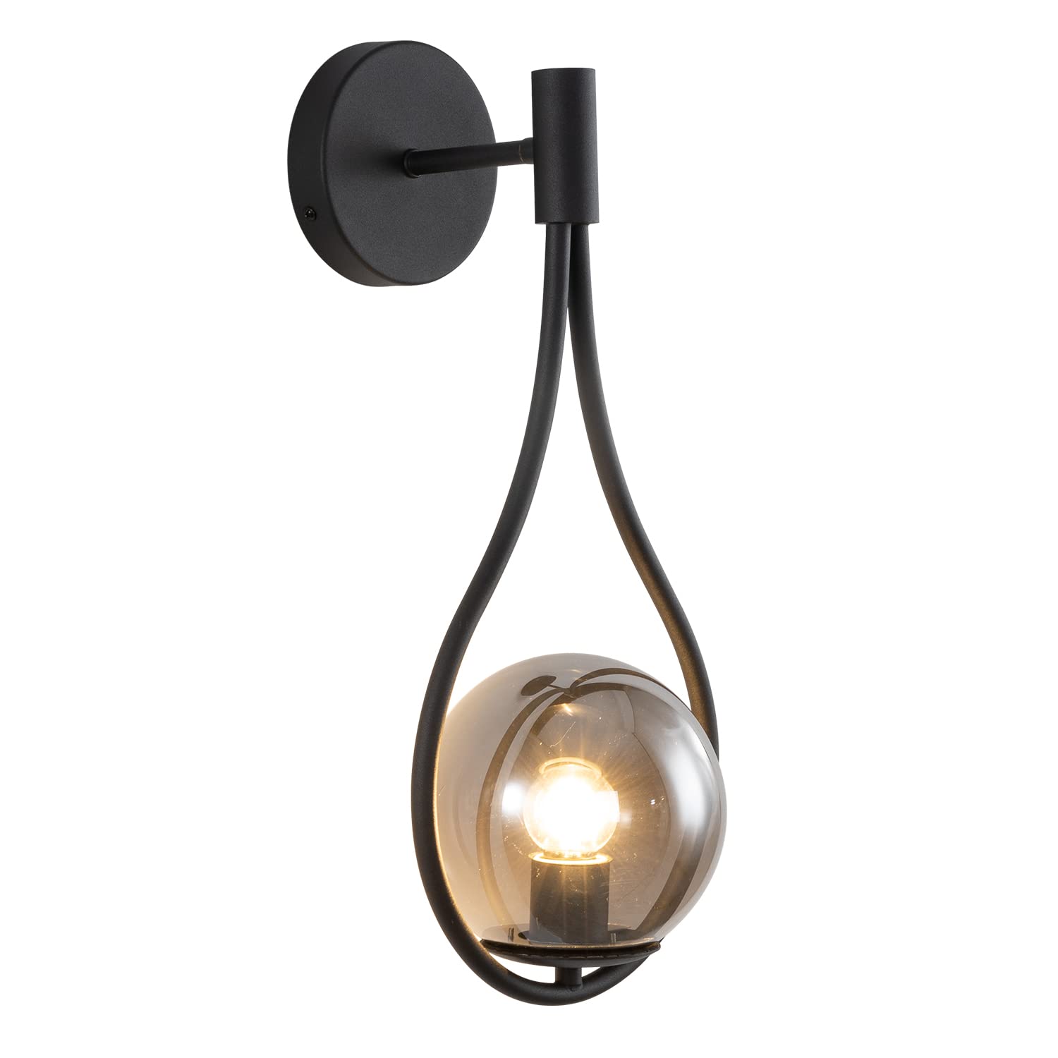KCO Lighting Mid Century Modern Wall Sconce Globe Wall Mounted Light Fixture Black with Smoke Grey Lampshade Cordless Sconces Wall Lighting (Black + Smoke Grey)…