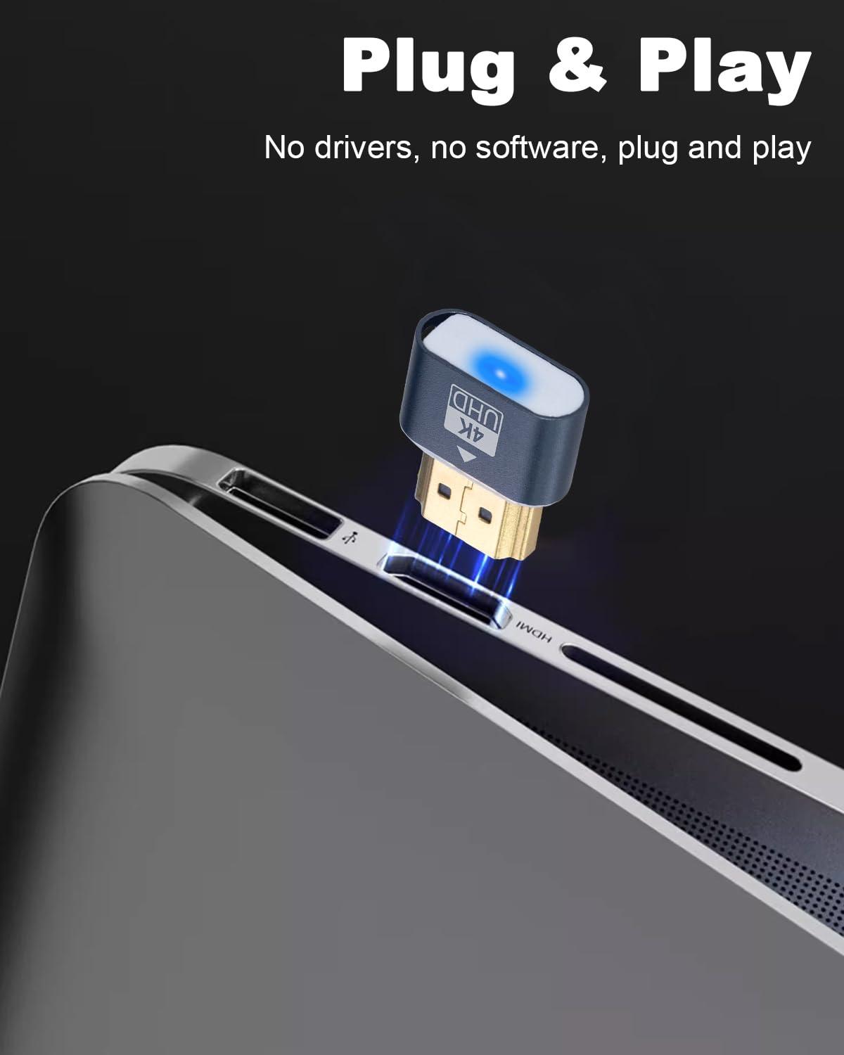 Duttek Wtyk HDMI 4K – emulator wyświetlacza wirtualnego monitora, adapter wyświetlacza bez głowy do systemu Windows Mac OSX Linux, obsługuje do 4K przy 60 Hz (z lampką kontrolną, 1 opakowanie)
