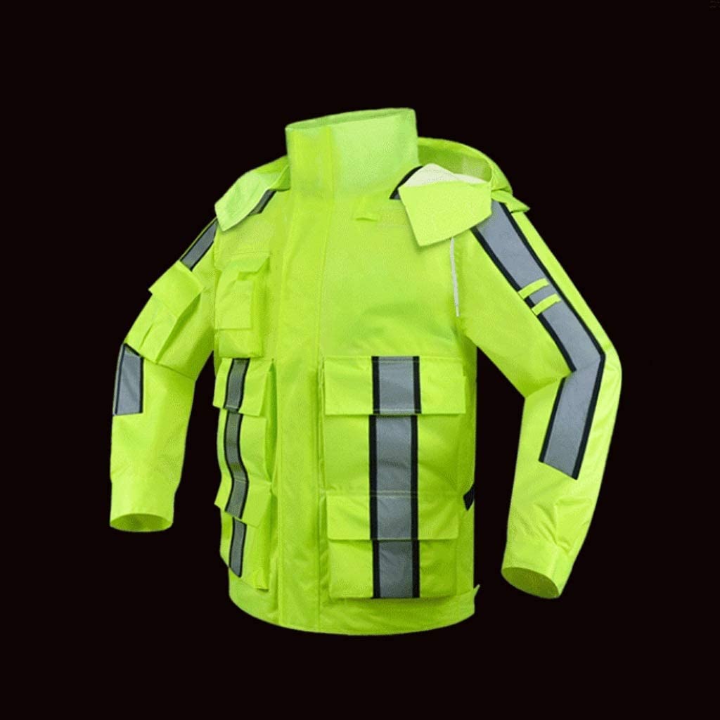Alta Visibilidad de Seguridad de Seguridad de Trab Chaqueta de seguridad de seda impermeable Traje de trabajo verde fluorescente Transpirable Calor Mono reflectante Chaleco de construcción