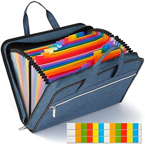 SEEKIND Accordian File Organizer with Handle,26 Pockets Expanding File Folder, Portable Cloth Document Organizer Accordion File Keeper for Letter Size / A4 File, for Office, School-Teal Cover