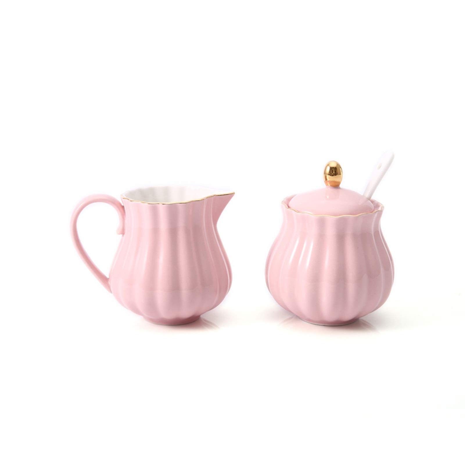 sucrier Bols à Sucre en céramique et Combinaison de Lait de Lait ustensiles de café ménager Accessoires Bol à Sucre avec pavé de Lait à Bouche Pointu bocal à Bonbons (Color : Pink)