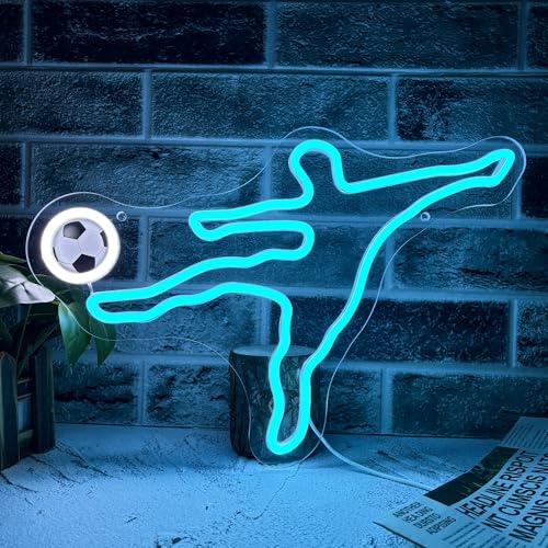 Image of Allball Soccer Neon Sign, Football Neon Light USB Powered, for Football Player LED Sign Man Cave Youth Soccer Trophies Theme Party Room Bedroom Decor Birthday Gifts(15.7 * 10.6 In)(Side kick style)