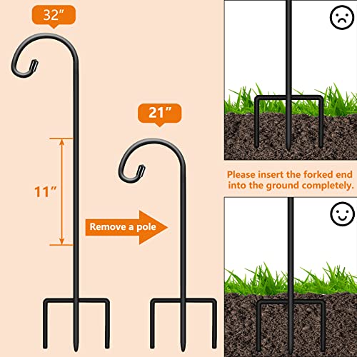 Image of Gtongoko 32 Inch Shepherd Hooks for Outdoor 8 Pack, Adjustable Garden Hooks for Hanging Plants, Lanterns, Solar Lights, Mason Jars & Wedding Decor, Matte Black Decorative Shepherd's Hooks