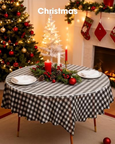 Image of Pureegg Plastic Table Cloth Disposable 84 Inch Round 10 Pack, Red Plaid