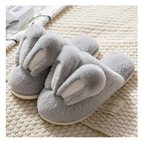 Preisvergleich Produktbild Neue Art Baumwolle Hausschuhe Weiblich Niedlich Cartoon Hasenohren Tasche Ferse Paare Plüsch Männer und Frauen Winterhaus Haushalt Schuhe Warm House Hausschuhe-Grau_41-42Eu