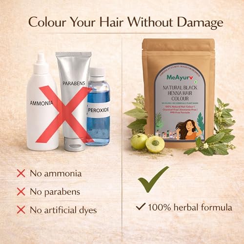 Image of Natural Black Henna Hair Colour, PPD-Free & Ammonia-Free Dye with Indigo for 100% Grey Coverage, Herbal Hair Color 55g
