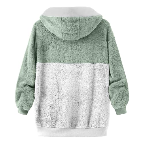 Women Sherpa Jacket Zip Up Color Block Baggy Fuzzy Fleece Hooded Jacket | Sherpa Fleece Jacket Women, Plus Size Over Sized, Fuzzy Y2k Shirt Jacket, Cute Plush Fluffy, Hooded, Cold Weather — view 4