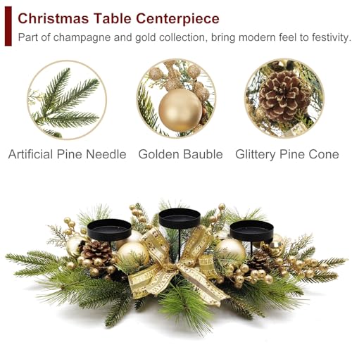 Goldglitterychristmascandlecenterpiecewithberriesandpinecones275inch  Urban Country Home Decor Gold glittery christmas candle centerpiece with berries and pinecones 275 inch  urban country home decor
