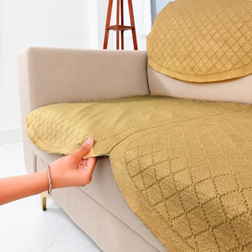 Image of Homerz Premium 'Surya Series' Sofa Cover | Stylish Sofa Protector | Net Fabric | Anti-Stain & Washable Slip Cover Exact Size Antislip (New Jerry Chikku, 7 (3+2+2) Seater, Seat Cover with Backrest)