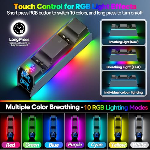 Image of Controller Charger Station Compatible with Play 5 Faceplates Edge & Dual Controller, 9 Lightings P 5 Accessories Charging Station, P 5 Dock Stand with LED Indicator & On-Off Switch, Gray