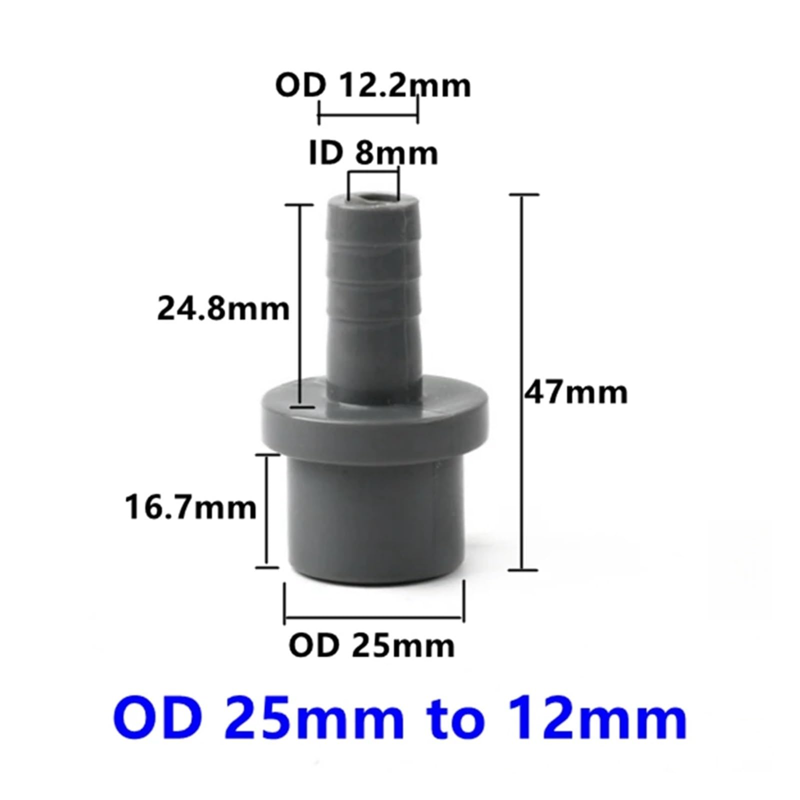 15 szt. Złączy rurowych PCV Pagoda do armatury akwariowej nawadniania ogrodu | Adapter do miękkich złączy węży 20/25/32 mm do 5/25 mm Biały Szary Niebieski(OD 25mm to 12mm,Gery (1PC))