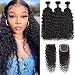 Brazilian Hair Water Wave 3 Bundles with Closure (22 24 26+20) Wet and Wavy Human Hair Bundles 100% Unprocessed Water Weave Bundles Virgin Human Hair Extension Natural Color