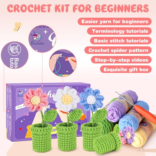 Image of Crochetta Crochet Kit for Beginners, Crochet Starter Kit w Step-by-Step Video Tutorials, Beginner Crochet Kit for Adults Kids Women Men Complete Kit Included (Table Leg Cover)