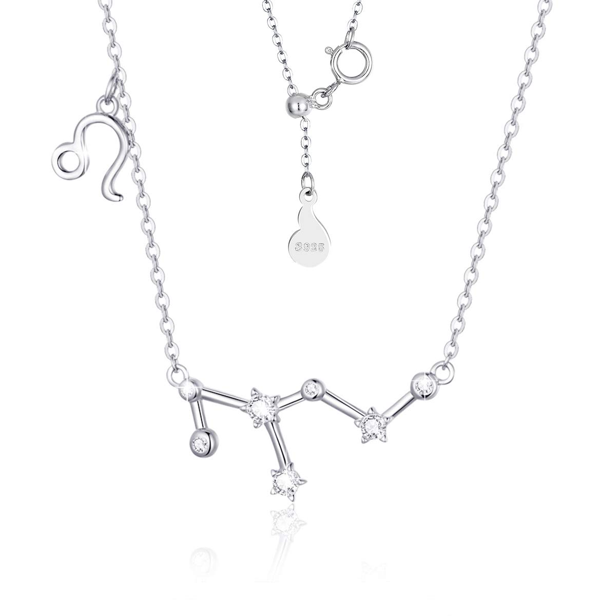 12 Constellation Pendant Necklace 925 Sterling Silver Horoscope Zodiac Sign Star Birthday Birthstone Necklace Jewelry 16.5"+1.2"