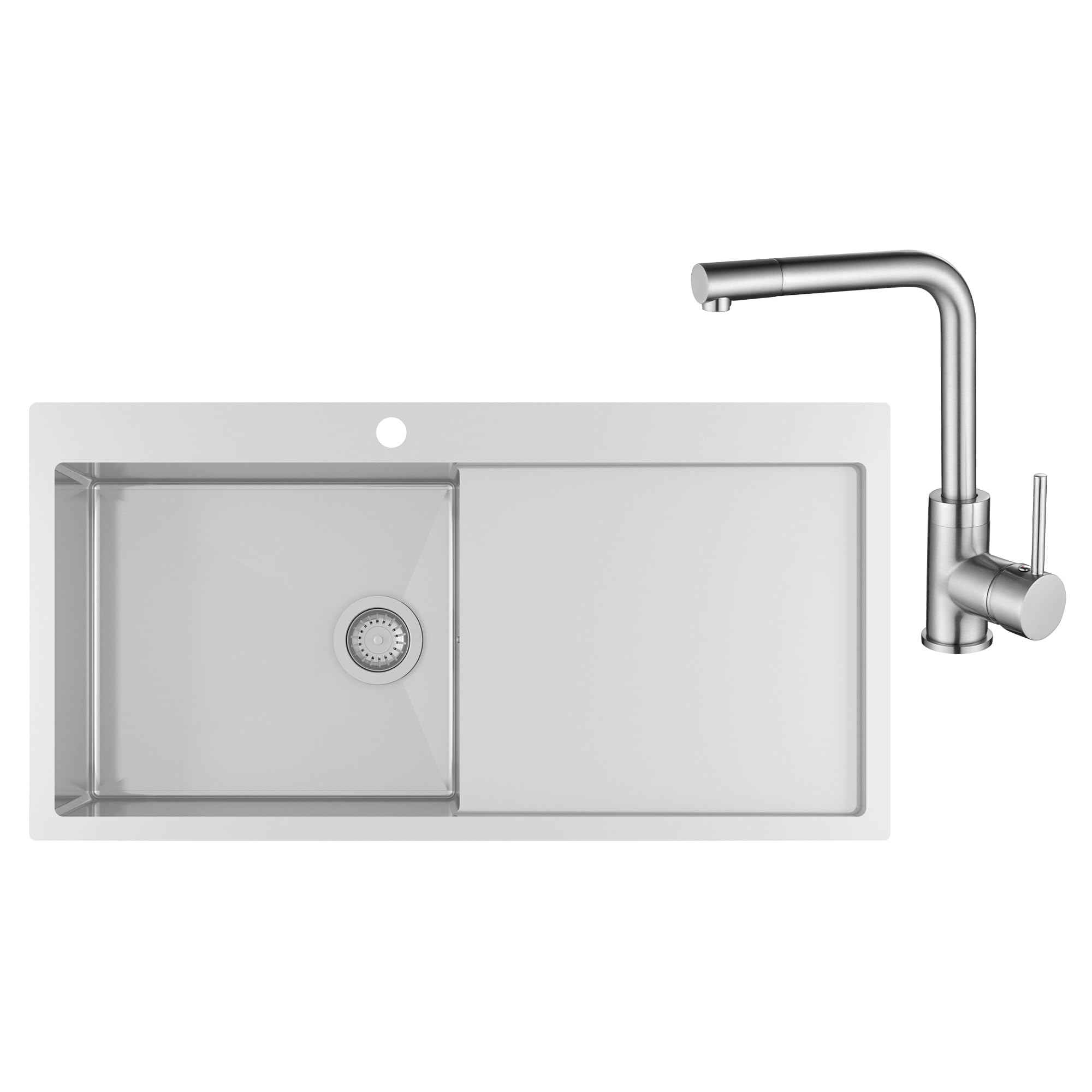 Edelstahlspüle Gurari LUN101M-L Einbau Spüle + Küchenarmatur Tap 5553, Spüle 1000 x 510 mm, Stainless steel, Rechteckiger