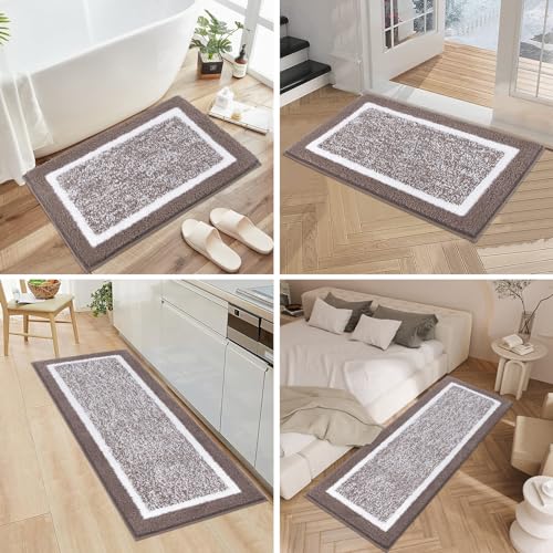 Pauwer Bathroom Rug Mat Set 3 Piece, Microfiber Shaggy Bath Set, Non-Slip Ultra Soft Carpet Mats, Absorbent with U-Shaped Toilet for Bathroom, Tub, Shower, Coffee