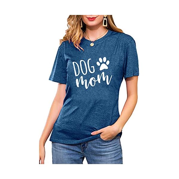 Dog-Mom-Shirts-for-Women-Funny-Dog-Paw-Print-Graphic-T-Shirt-Casual-Letter-Short-Sleeve-Mama-Tee-Tops Dog Mom Shirts for Women Funny Dog Paw Print Graphic T Shirt Casual Letter Short Sleeve Mama Tee Tops (Blue, M)