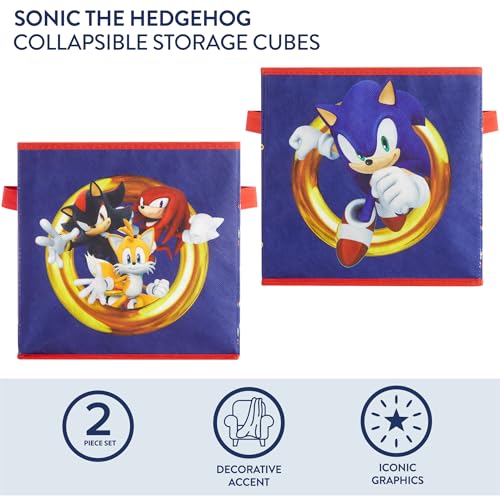 Image of Idea Nuova Sonic the Hedgehog Storage Cubes with Handles, Set of 2, Durable 10 inchx10 inch Closet Organizers for Kids' Rooms, Blue
