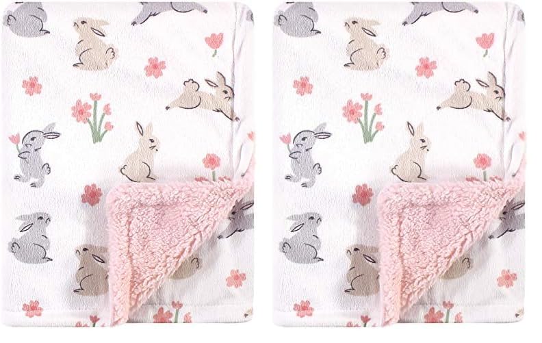 Image of Hudson Baby Unisex Baby Plush Mink and Sherpa Blanket, Bunny, One Size (Pack of 2)
