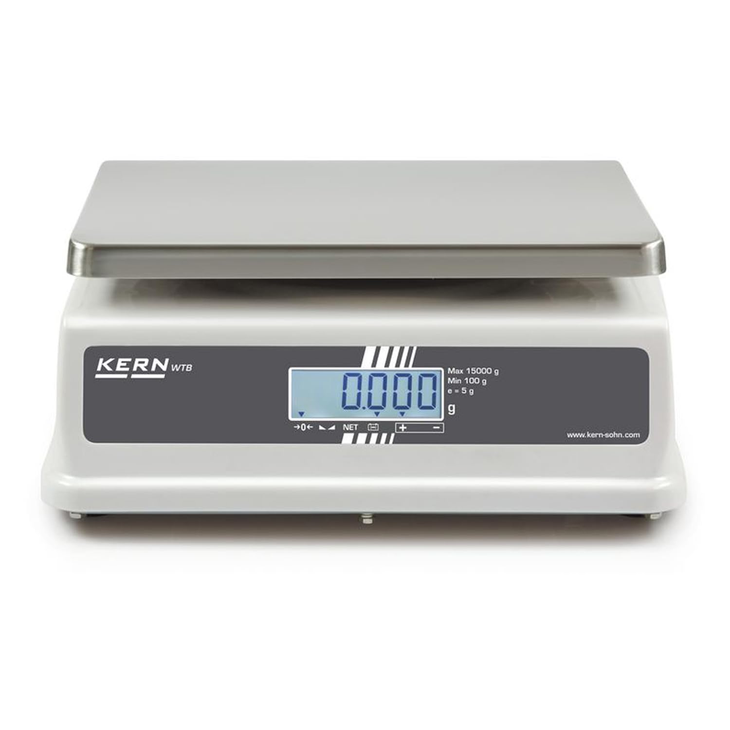 Balanza de mesa protegida mediante IP65 [Kern WTB 10K-3N], Campo de pesaje [Max]: 10 kg, Lectura [d]: 2 g