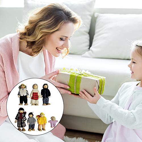 Surakey 7 Köpfige Puppenhaus Puppenfamilien Set, Holzpuppe Spielzeug Cartoon Familie Puppen Puppenhaus Zubehör… – Bild 6