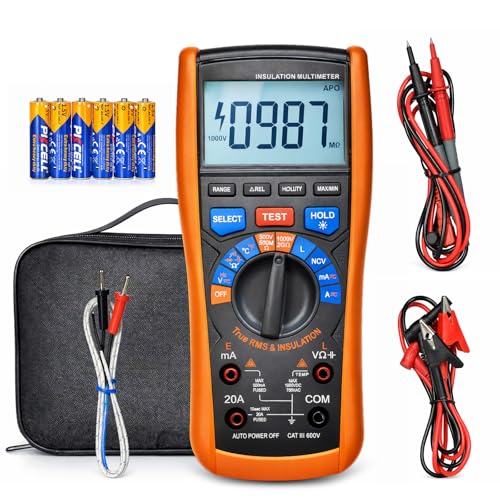 Image of Insulation Resistance Tester 1000V Megohmmeter w /TRMS Multimeter 2 in 1, AIOMEST Megaohm Meter w /IR Test, NCV, Volt, 20A Current, Capacitance, Inductance, Continuity, Hz & Temp for HVAC, Motor