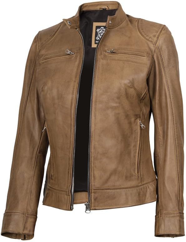 Blingsoul Real Leather Jacket Women - Cafe Racer Style Womens Leather Jackets