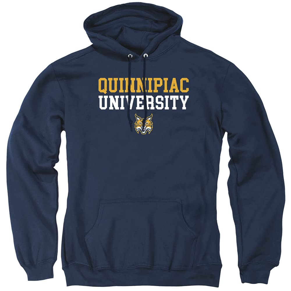 Quinnipiac University Official Stacked Unisex Adult Pull-Over Hoodie,Navy, Small