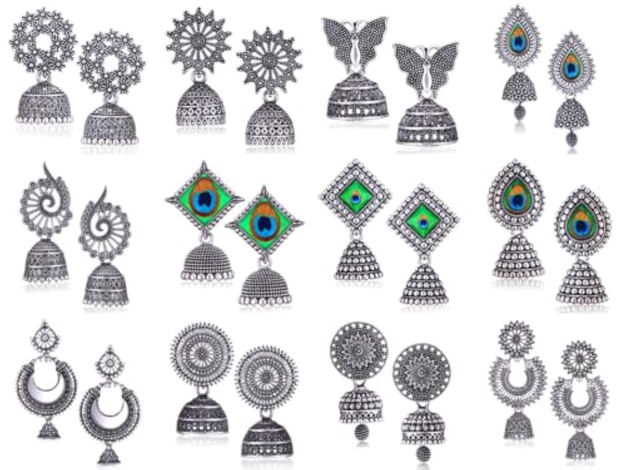 Beautiful Women's Oxidised Silver Jhumka & Chandbali Earrings Combo