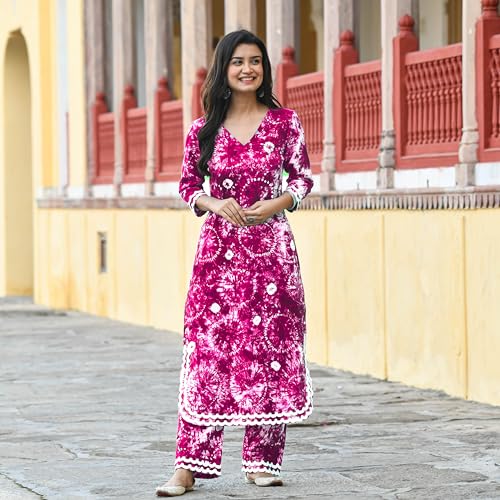 Image of ANNI DESIGNER Women Cotton Blend Kurta Palazzos Set