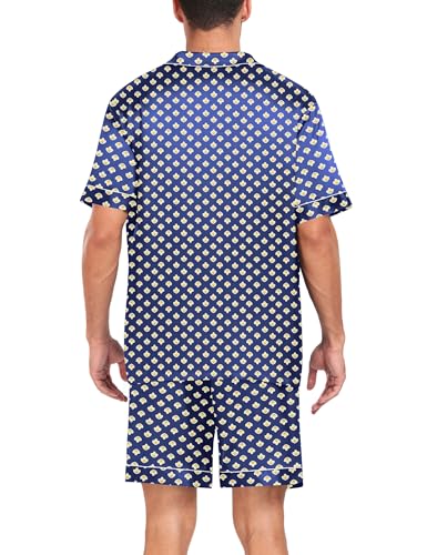 Image of SWOMOG Men Silk Pajama Set Short Sleeve Satin PJs Sets 2 Piece Button Down Sleepwear Soft Summer Loungewear with Pockets