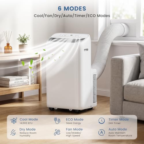 Image of Electactic Inverter Portable Air Conditioners with Dual Motor, 14000BTU ASHRAE Portable AC with Drainage-free Cooling, 6-In-1 Portable AC Unit for Rooms Indoor