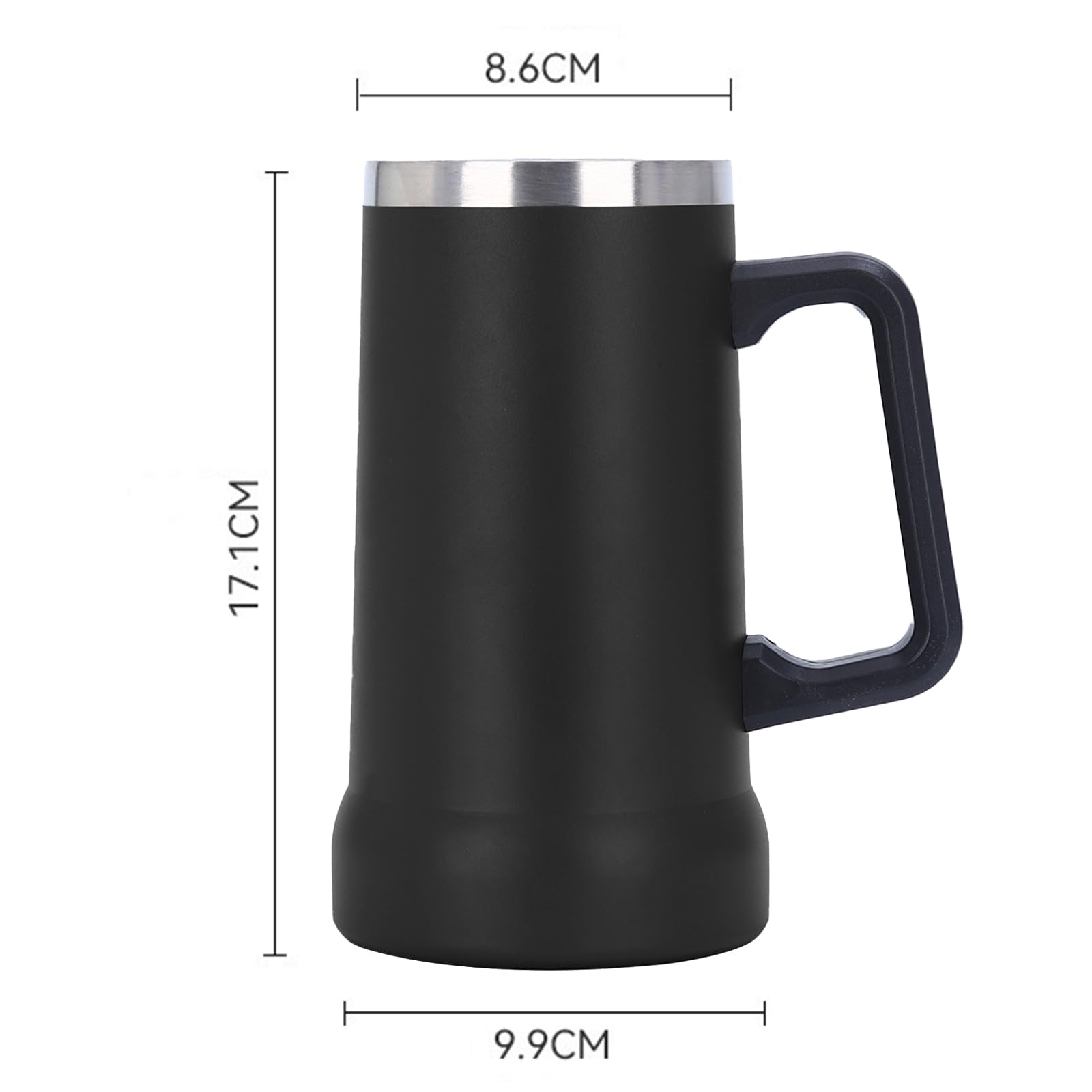 FOGARI Izolowany kufel do piwa z uchwytem 710 ml, stal nierdzewna, duży kubek termiczny, metalowy, na Oktoberfest (granatowy) (czarny)