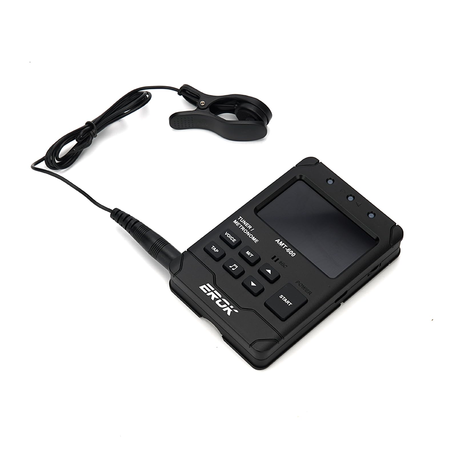 EROK Metrónomo y sintonizador digital recargable, todo en uno con salida de auriculares estéreo, contador de voz, apto para guitarra, bajo, violín, instrumentos de cuerda (negro)