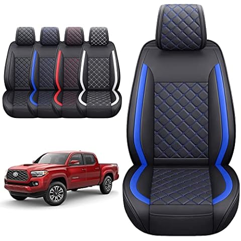 Tomatoman Tacoma Seat Covers Customized for 2005-2025 Sport Extended SR V6 Crew Cab, Waterproof Faux Leather Car Cushions(2 PCS Front, Black-Blue) Cover