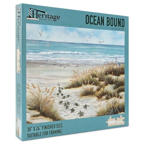 Heritage Puzzle Ocean Bound por Lisa Sparling 1000 Piezas | Rompecabezas de 1000 piezas para adultos, Baby Sea Turtles Journey to the Ocean, Rompecabezas armable de 30" x 24" tamaño terminado miniatura 1