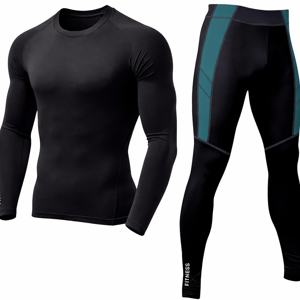 Men's Workout Set Compression Shirt and Pants Top Long Sleeve Sports Tight Base Layer Suit Quick Dry & Moisture-Wicking (Compression Workout Set Combo)-image-18